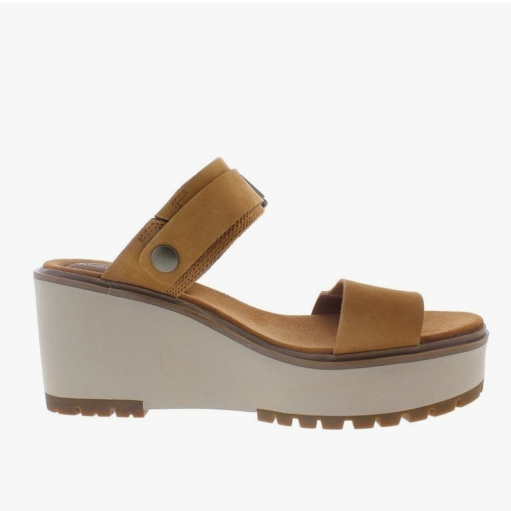 Timberland Koralyn 2 Band Wedge Tan Nubuck Leather Sandals Size 9